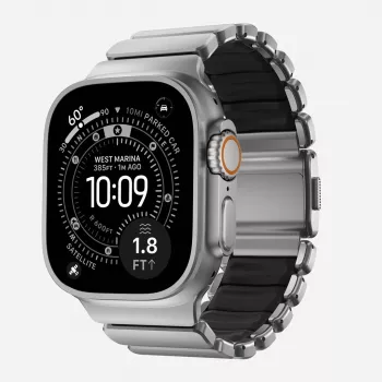 NOMAD Stratos Band - titaaniranneke Apple Watch 49mm FKM (luonnontitaani, musta FKM)