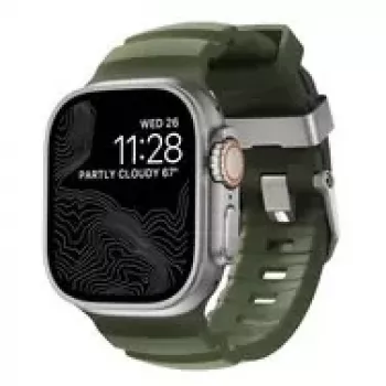 NOMAD Rocky Point Band - ranneke Apple Watch 46 mm/49 mm FKM ja titaani (forest, luonnollinen hardware)