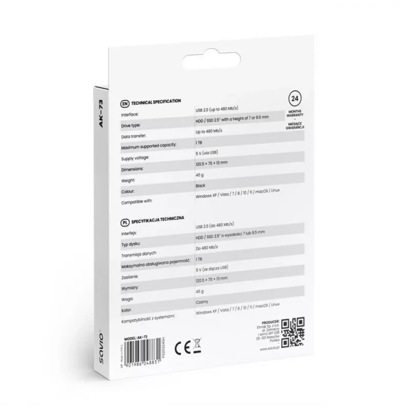 Ulkoinen HDD/SSD-kotelo AK-73 SAVIO