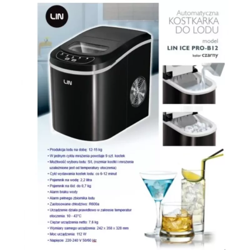 Kannettava jääpalakone LIN ICE PRO-B12 musta