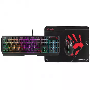 A4TECH BLOODY USB B1700 B140N +ES7 + BP-50M USB/ Esports musta sarja (näppäimistö+hiiri+alusta) (EN)