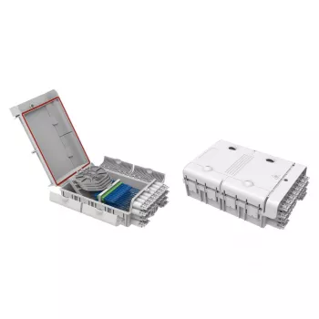 FTTH IP65 ulkokäyttöön tarkoitettu kuituoptinen liitäntärasia Valmistaja FTTH-BOX-OUT-5 48 kuidulle, 24 adapterille, liitoskasetti sisältyy