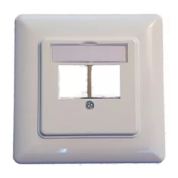 EFB Elektronik 2-porttinen Keystone-kehyssarja ET-25091 — suora DIN49075-lähtö, RAL9003 valkoinen, 80×80 mm kehys ja 50×50 mm keskilevy