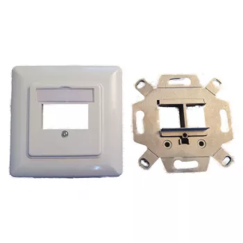 EFB Elektronik 2-porttinen Keystone-kehyssarja ET-25091 — suora DIN49075-lähtö, RAL9003 valkoinen, 80×80 mm kehys ja 50×50 mm keskilevy