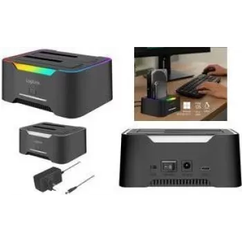 Telakointiasema LOGILINK Quickport QP0036, USB 3.2, 2-paikkainen 2,5/3,5 tuuman SATA HDD/SSD
