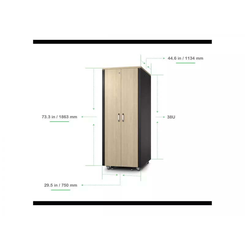 APC NetShelter - kaappi (vaakasuora) - äänieristetty - AC 230 V - vaahtera - 38U - 48,3 cm (19