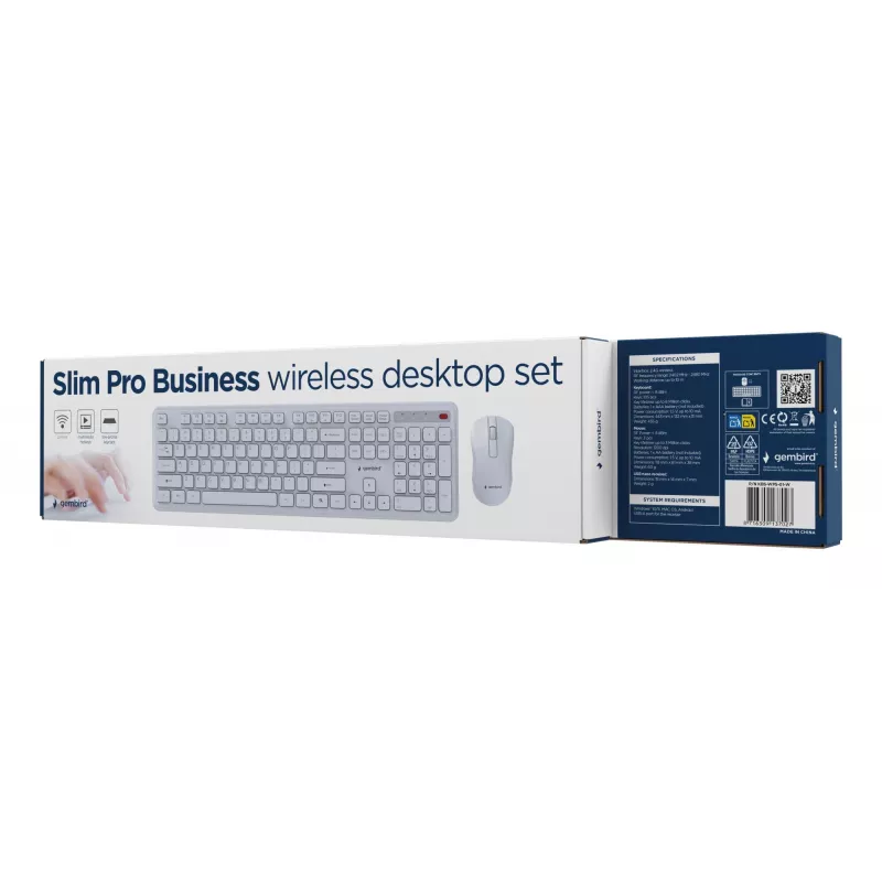Näppäimistö + hiiri langaton ENG/valkoinen KBS-WPS-01-W Gembird