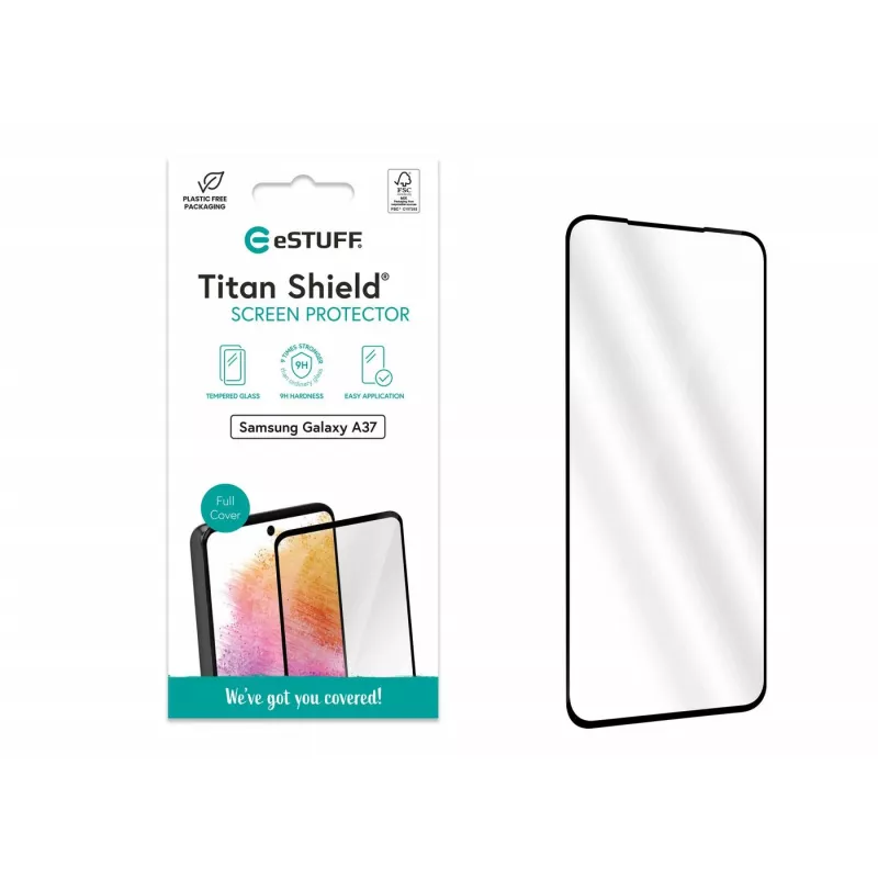 eSTUFF Samsung Galaxy A37 täysi peitto näytönsuojalasi. Titan Shield kirkas näytönsuoja 1 kpl