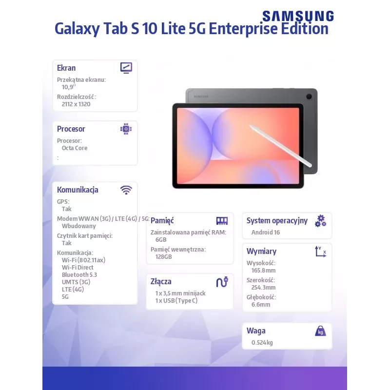 Tablet Galaxy Tab S 10 Lite X400EE 10,9 tuuman 5G 6/128GB Enterprise Edition harmaa