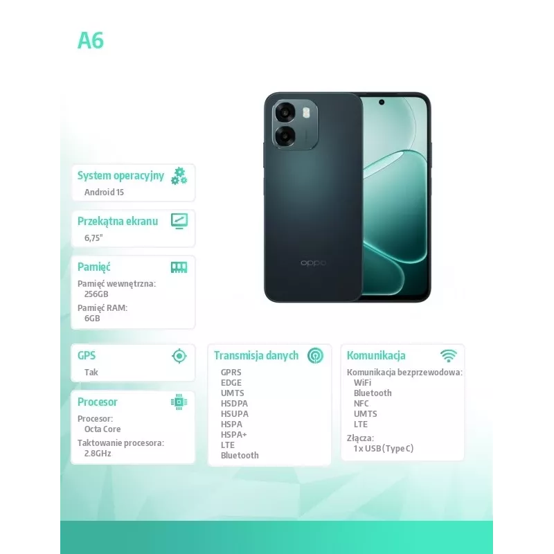 Oppo SMARTPHONE A6 6.75 – matkapuhelin – 256 GB