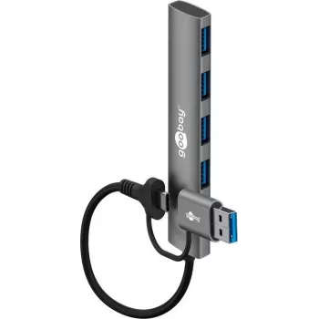 Goobay 2in1 ohut 4-porttinen USB-keskitin, 5 Gbit/s (79149)