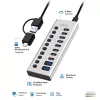 USB3.2 Gen1 -keskitin 10 porttia USB-A/C, virtakytkin