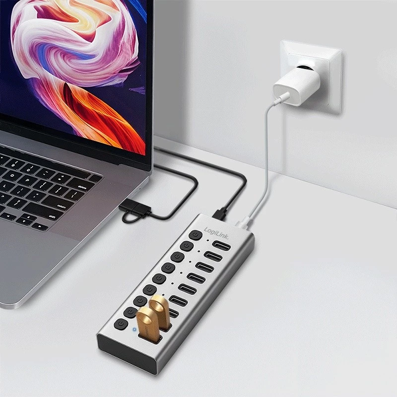 USB3.2 Gen1 -keskitin 10 porttia USB-A/C, virtakytkin