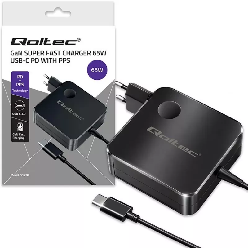 GaN 65W laturi USB C PD PPS 5V 21V 3A 3.25A
