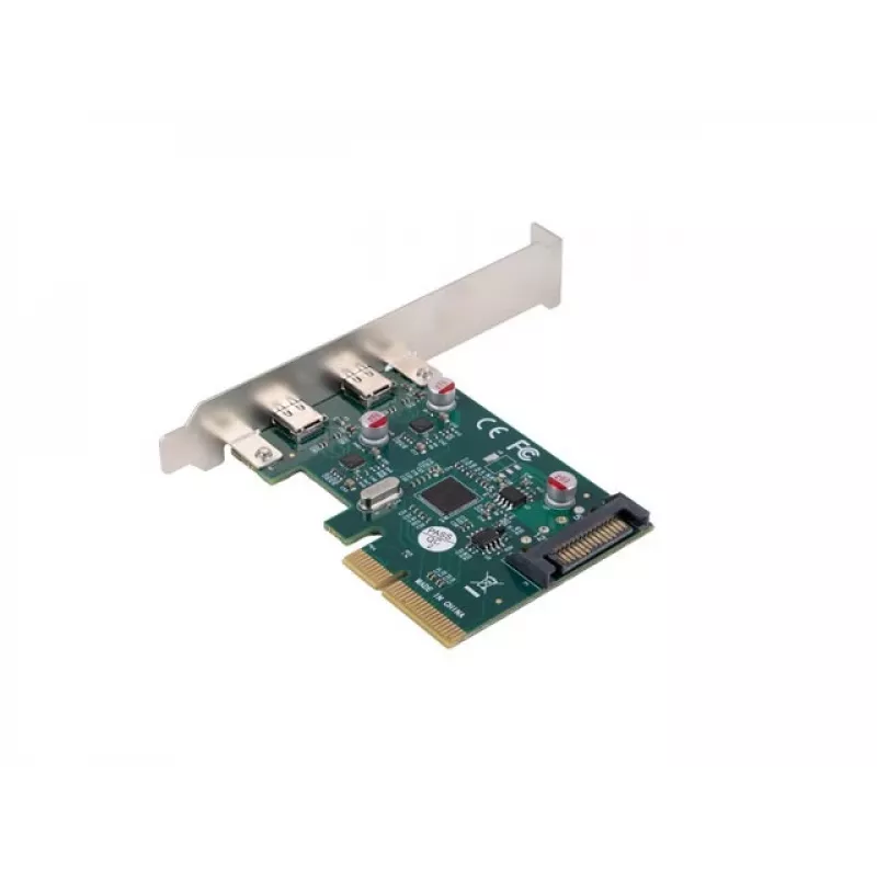 Verkkokortti PCI Express x1 -> 2x USB-C 3.2 Gen 2x1 LED Low Profile