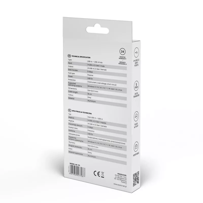 USB-keskitin AK053 USB 3.1 Gen.1 SAVIO
