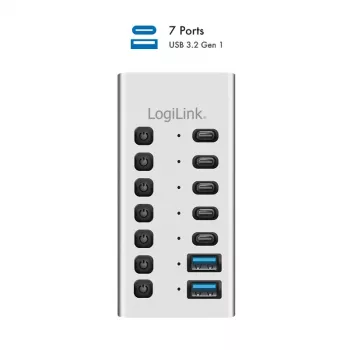 USB-keskitin USB 3.2 Gen1 7 porttia USB-A/C, virtakytkin