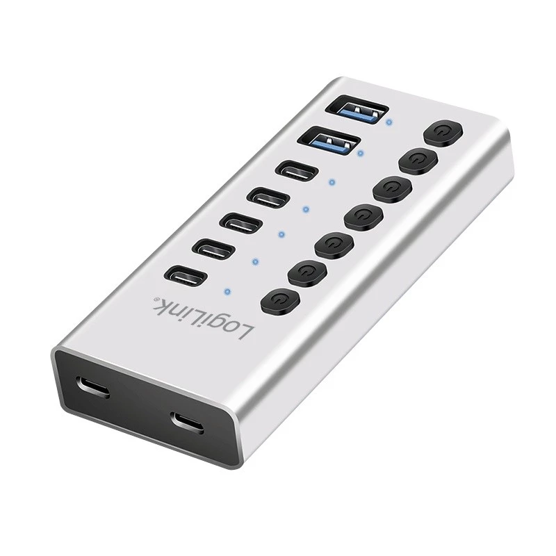 USB-keskitin USB 3.2 Gen1 7 porttia USB-A/C, virtakytkin