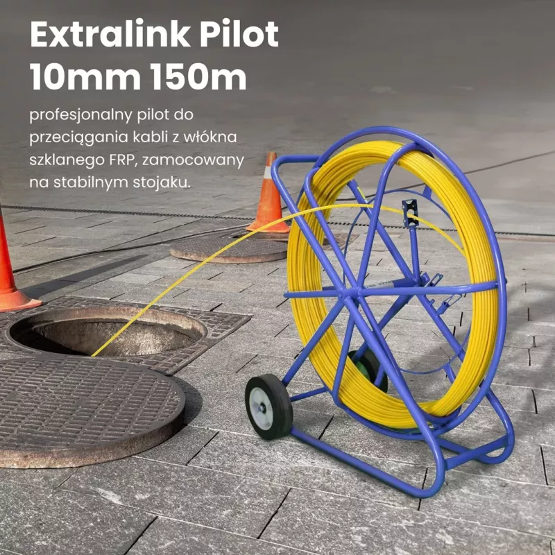 Extralink kaapelivetosukka Pilot 10 mm 150 m kuitu FRP, halk. 10 mm, p. 150 m, keltainen