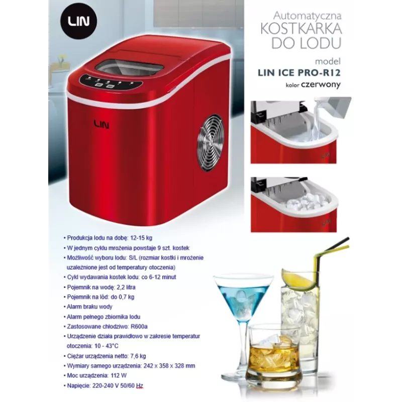 Kannettava jääpalakone LIN ICE PRO-R12 punainen