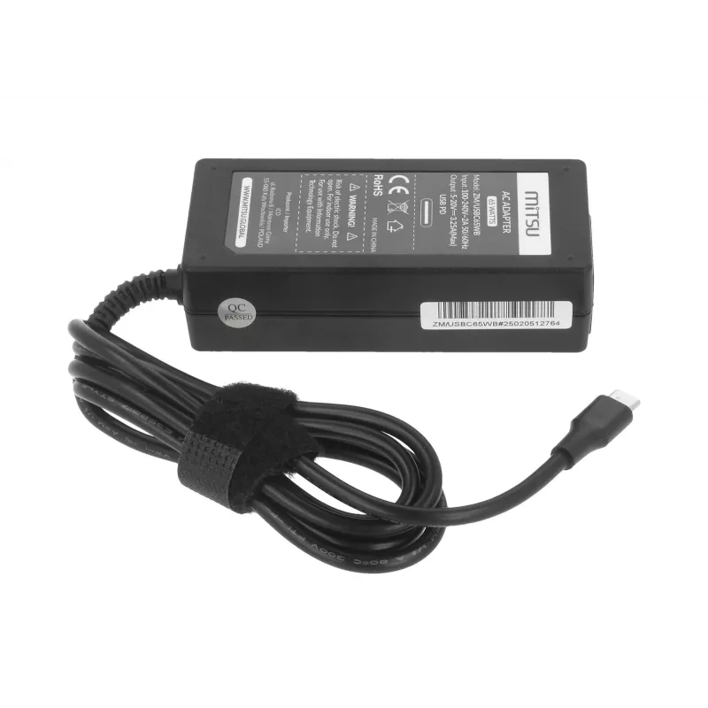 Kannettavan tietokoneen virtalähde 65W USB-C 5V-9V-12V-15V-20V/3A, 20V/3,25A PD