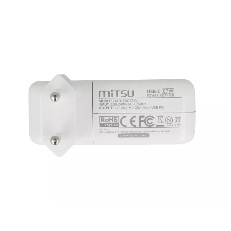 Kannettavan tietokoneen virtalähde 87W USB-C 5V-9V-12V-15V/3A, 20V/3,25A, 20,2V/4,3A PD