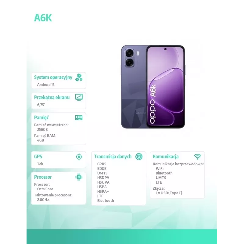 Älypuhelin A6k 4G 4/256GB CPH2891 tummanvioletti