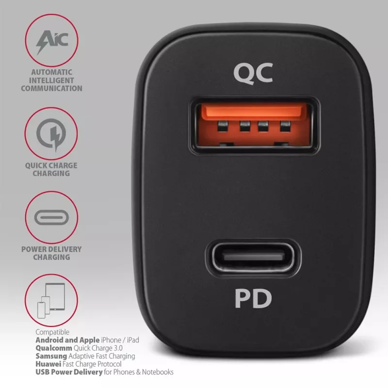 AXAGON PWC-PQ38 38W autolaturi 2x portti USB-A+C