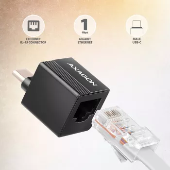 AXAGON ADE-MINIC USB-C 3.2 Gen 1 Gigabit Ethernet -minisovitin, musta