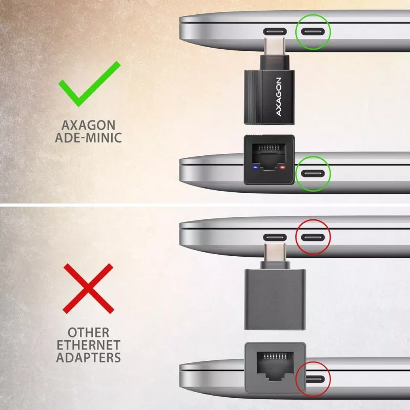 AXAGON ADE-MINIC USB-C 3.2 Gen 1 Gigabit Ethernet -minisovitin, musta