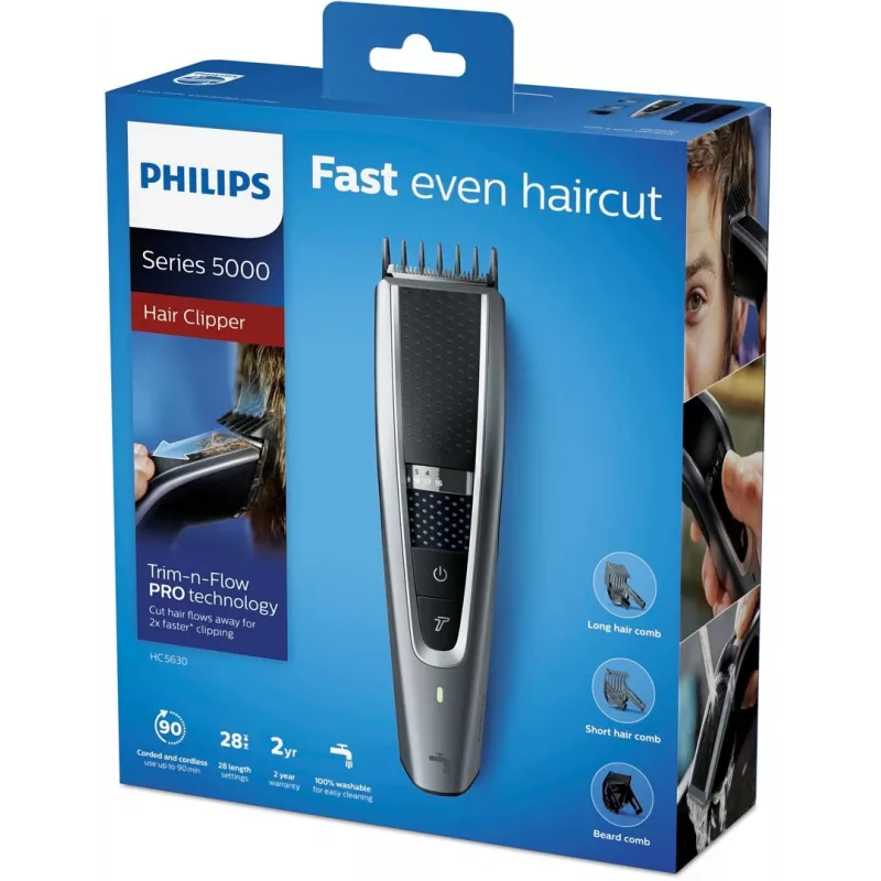 Philips HC5630/15 hiustenleikkuukone Series 5000, musta/hopea