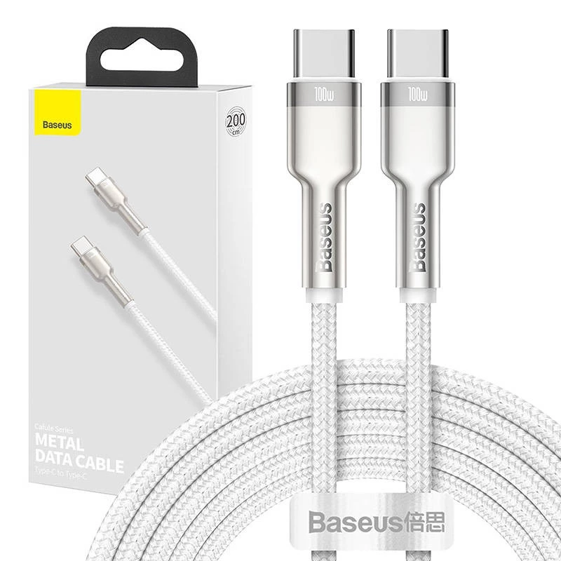 Kaapeli USB-C–USB-C Baseus Cafule, 100W, 2m (valkoinen)