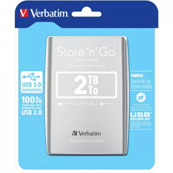 Verbatim Store 'n' Go USB 3.0 kannettava kiintolevy 2 TB hopea