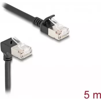 Delock RJ45 verkkokaapeli Cat.6A S/FTP ohut 90° ylöspäin kulma / suora 5 m musta (80290)