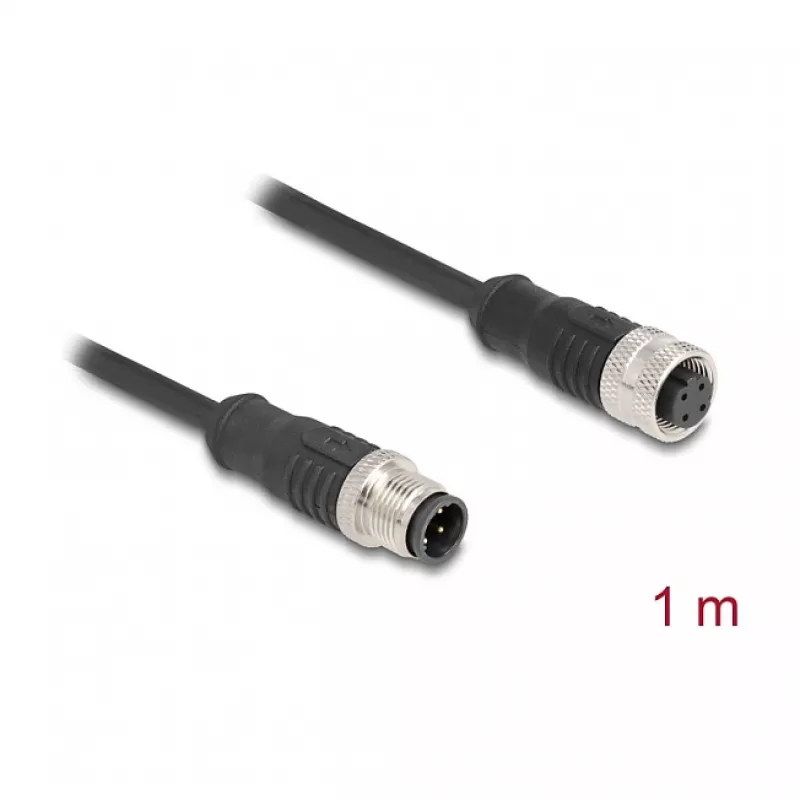 Delock M12-kaapeli D-koodattu 4-pin pistoke liittimeen PVC 1 m