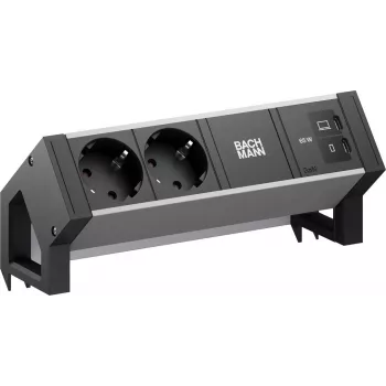 BACHMANN DESK2 ALU musta 2xCEE7/3, 1xUSB C/C 65W L=0,2m (BM0022046)
