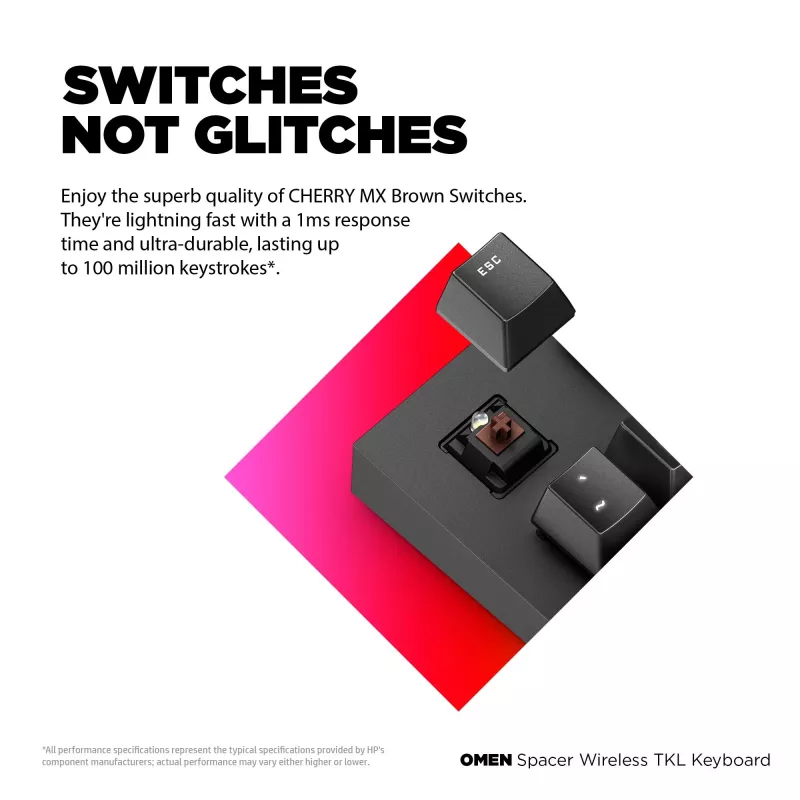 HP OMEN Spacer Wireless TKL -näppäimistö, täysikokoinen (100 %), langaton, RF Wireless, mekaaninen, musta