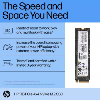 HP 1TB PCIe-4x4 NVMe SSD-kiintolevy, 1 TB, M.2