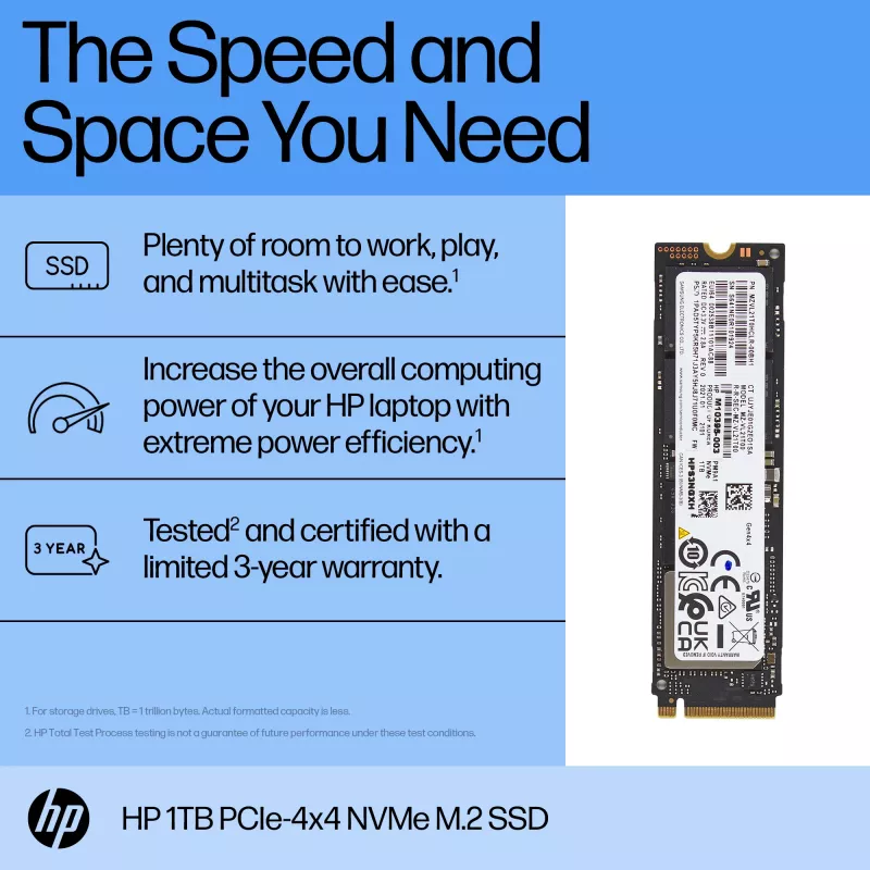 HP 1TB PCIe-4x4 NVMe SSD-kiintolevy, 1 TB, M.2