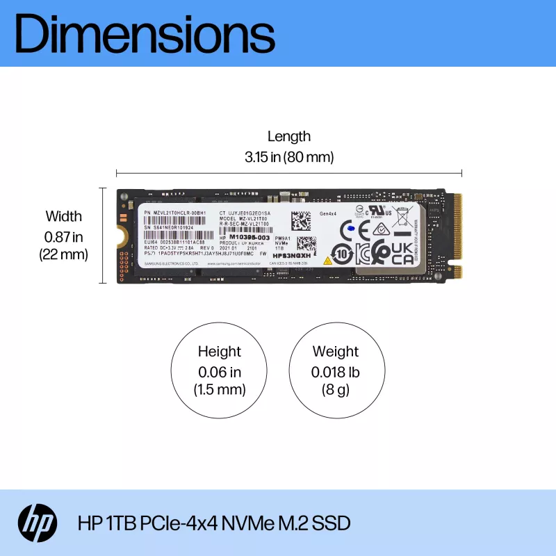 HP 1TB PCIe-4x4 NVMe SSD-kiintolevy, 1 TB, M.2