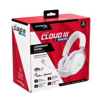 HyperX Cloud III S -langaton pelikuulokemikrofoni (valkoinen), langaton, 20 - 20000 Hz, pelaaminen, 340 g, kuulokemikrofoni, valkoinen