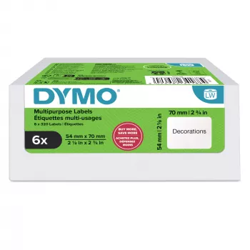 DYMO Original LabelWriter yleismerkit | 54 mm x 70 mm | itseliimautuva | 6 rullaa, joissa kussakin 320 helposti irrotettavaa tarraa (1 920 kpl) | LabelWriter-tarratulostimille | Valmistettu Euroopassa