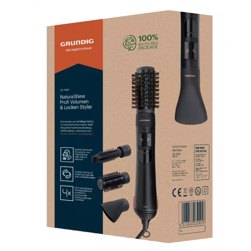Grundig HS 7080 kuumailmaharja lämmin musta, ruusukulta 1000 W 1,8 m