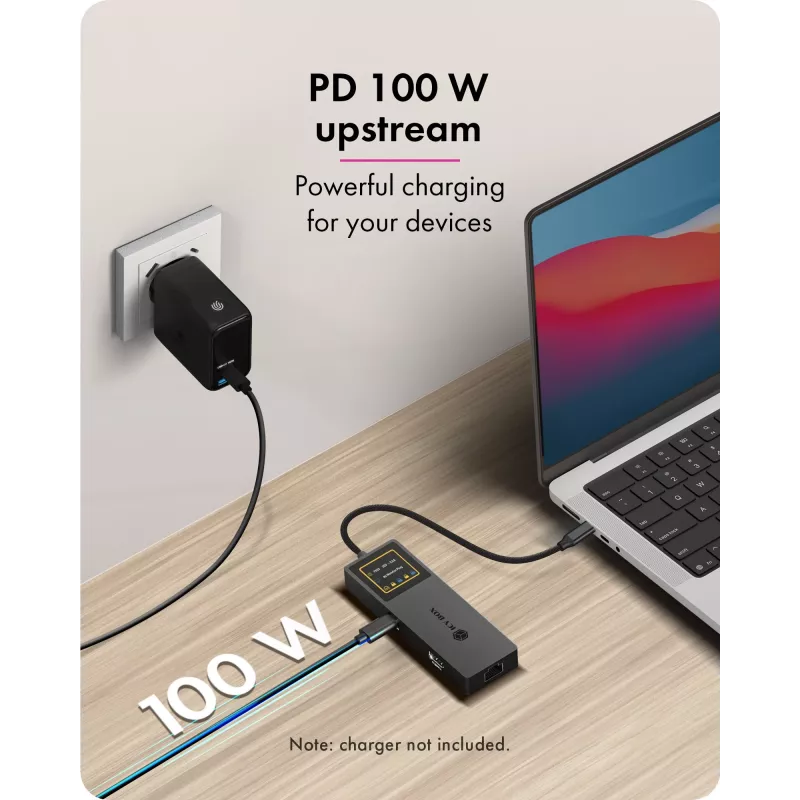 ICY BOX Spade Dock 4038, 7-in-1-telakka LCD-näytöllä ja PD 100 W