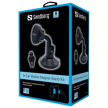 Sandberg In Car Mobile Magnet Stand Kit, puhelin, passiivinen pidike, auto, musta