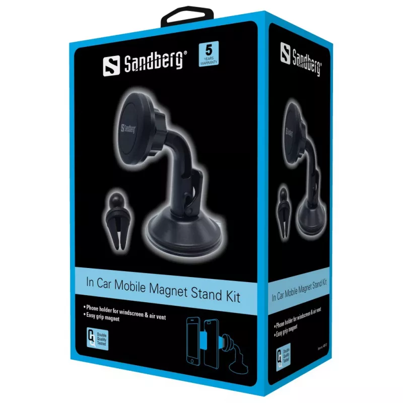 Sandberg In Car Mobile Magnet Stand Kit, puhelin, passiivinen pidike, auto, musta