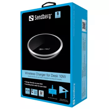 Sandberg langaton laturi pöytään 10W, sisäkäyttöön, USB, langaton lataus, 0,8 m, musta