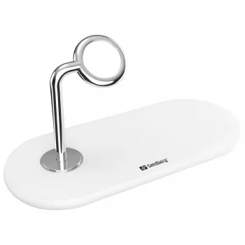 Sandberg 3in1 langaton laturi, sisäkäyttöön, USB, langaton lataus, 0,8 m, hopea, valkoinen