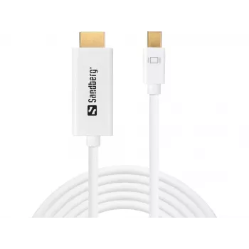 Sandberg MiniDP 1.2 > HDMI 4K 2m, 2 m, Mini DisplayPort, HDMI, uros, uros, valkoinen