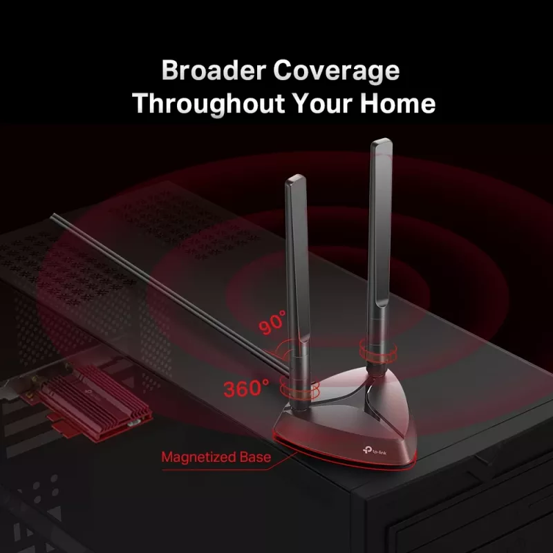 TP-Link AX3000 Wi-Fi 6 Bluetooth 5.0 PCIe-adapteri, sisäinen, langaton, PCI Express, WLAN / Bluetooth, 2402 Mbit/s, musta, punainen